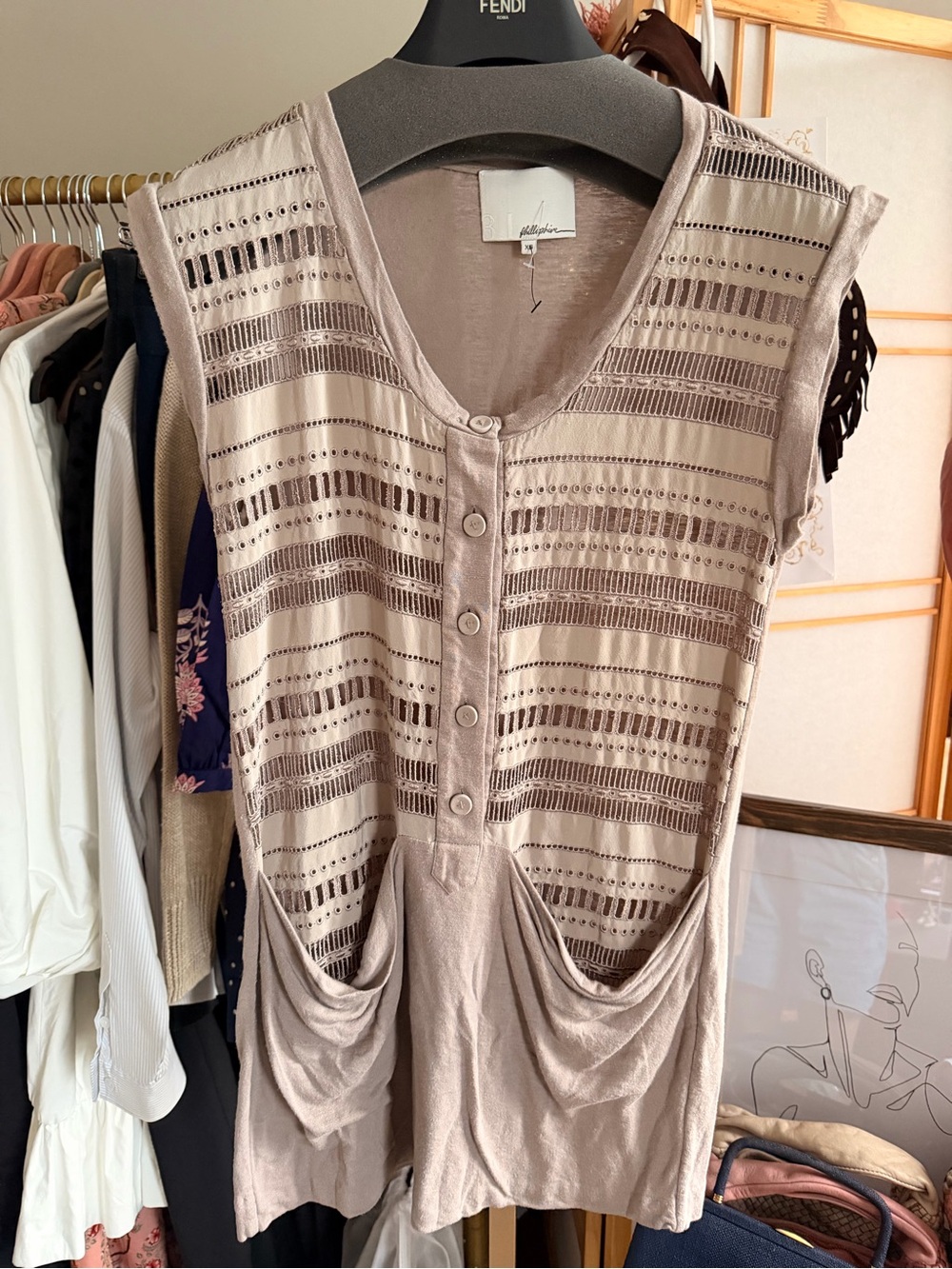 3.1 Phillip Lim Taupe Sleeveless Button-Front Knit Tunic